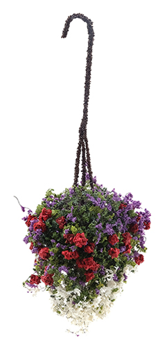 Dollhouse Miniature Hanging Basket: Red-Purple-White